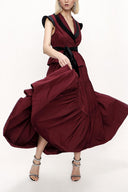 Burgundy Velvet detailed pleated double suit 12275