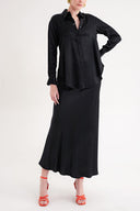Black Elastic waist skirt and loose-fitting shirt suit 12359