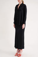 Black Elastic waist skirt and loose-fitting shirt suit 12359