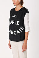 Black Printed elbow sleeve t-shirt 19413