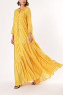 Acid Yellow Long dress with ruffled neckline 93454