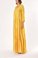 Acid Yellow Long dress with ruffled neckline 93454