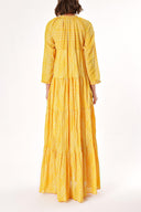 Acid Yellow Long dress with ruffled neckline 93454