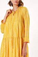 Acid Yellow Long dress with ruffled neckline 93454