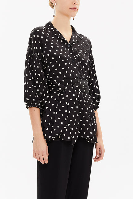 Spotted Balloon sleeve    wide cut blouse  19761