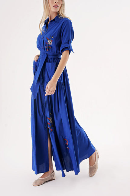 Sax Taffeta embroidered maxi shirt dress 94497