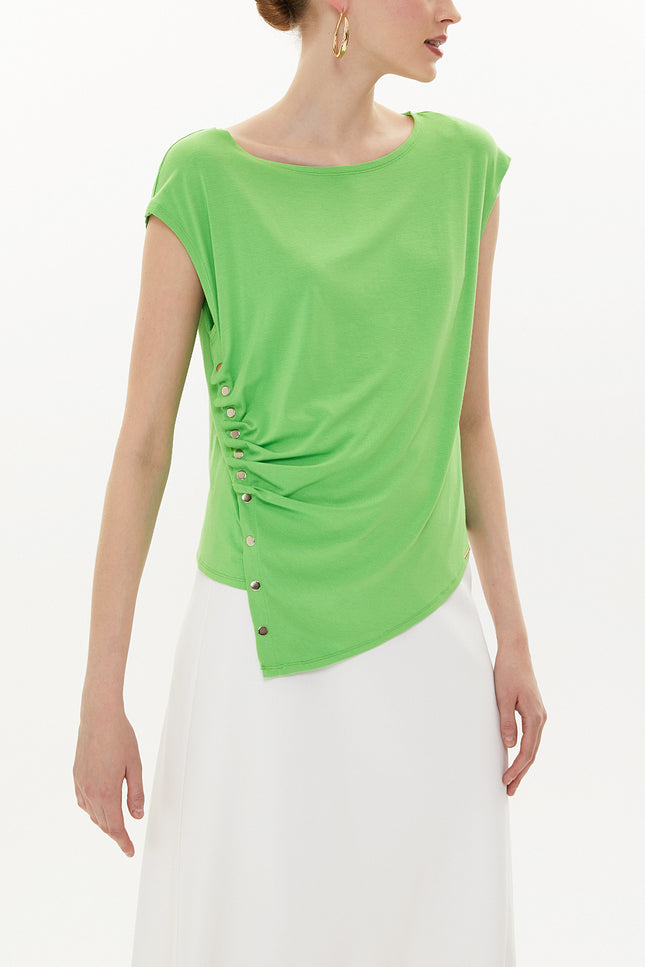 Green Snap fastener detail  shabby chic blouse  19817