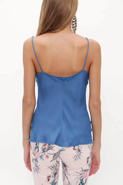 Blue Degage collar  strappy  blouse  19755