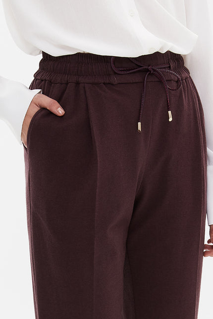 Dark Brown Elastic wide cut pants 41348
