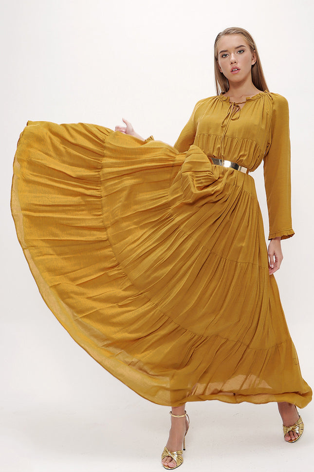 Yellow Wide cut Pleated maxi dress  93742