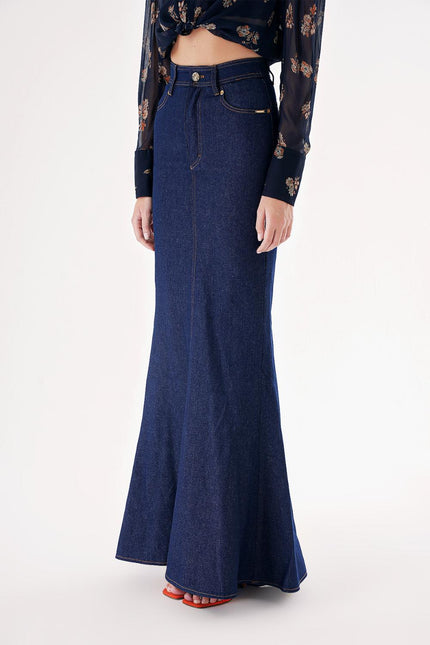 Navy Blue Slim fit high waist  skirt 81290