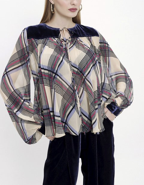 Patterned Velvet  combined blouse  19904
