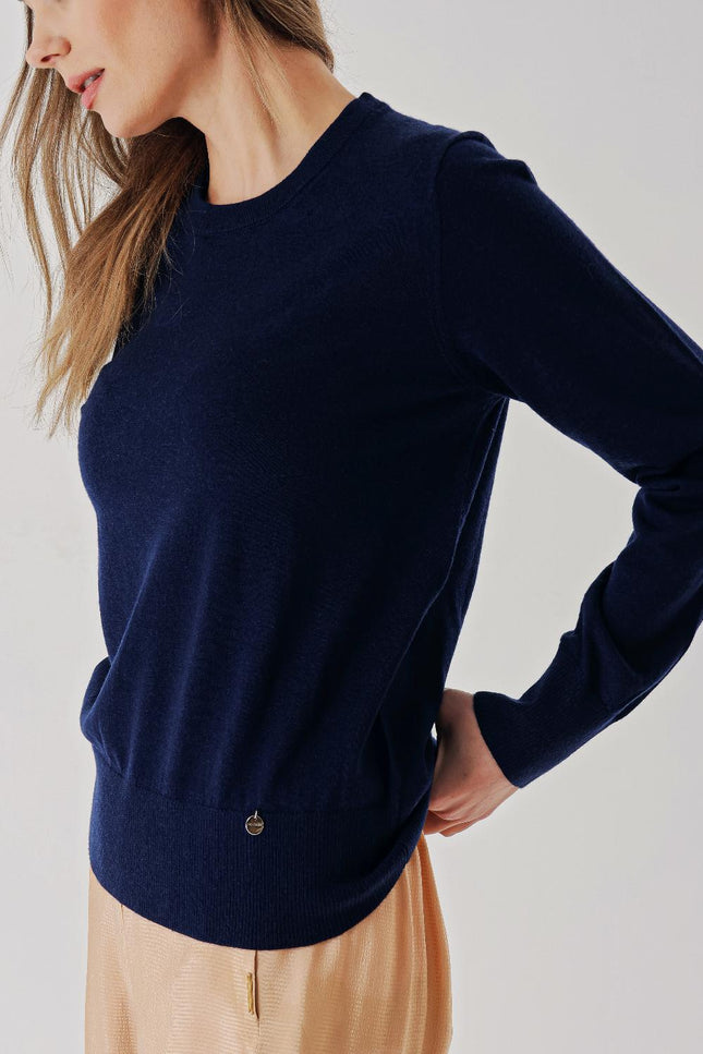 Navy Blue Bicycle neck wool knit sweater 28868