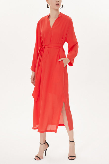 Red High-collar wide cut dress  93726