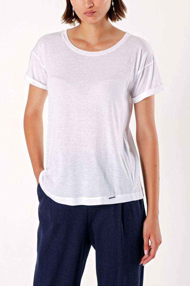 Beyaz Bol Kesim Basic Tshirt 19712