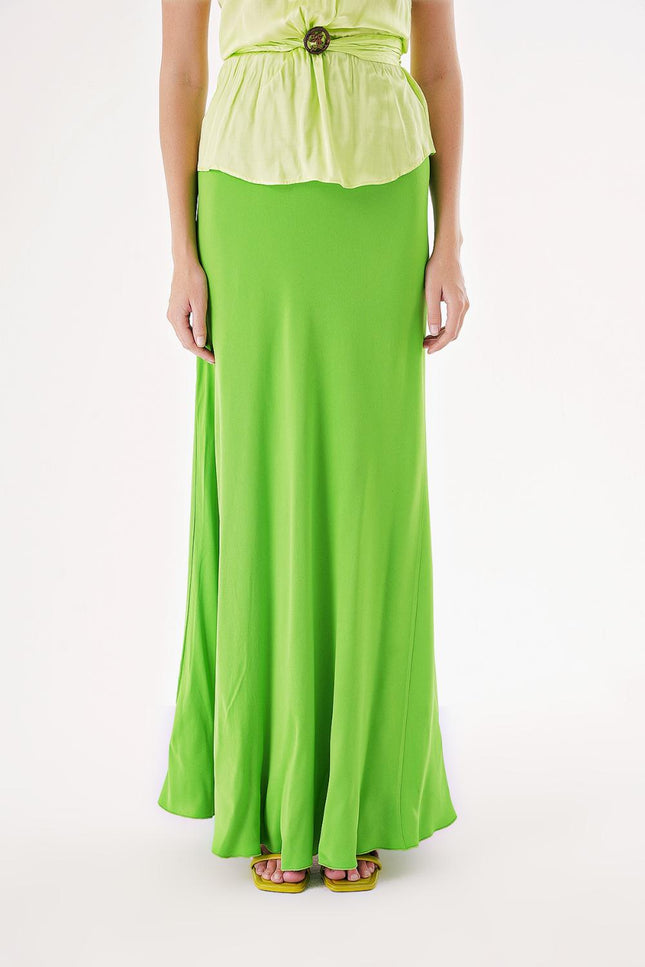 Green Long satin skirt with elastic waist 81298