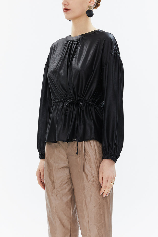 Black Off shoulder corded wide cut blouse 19819