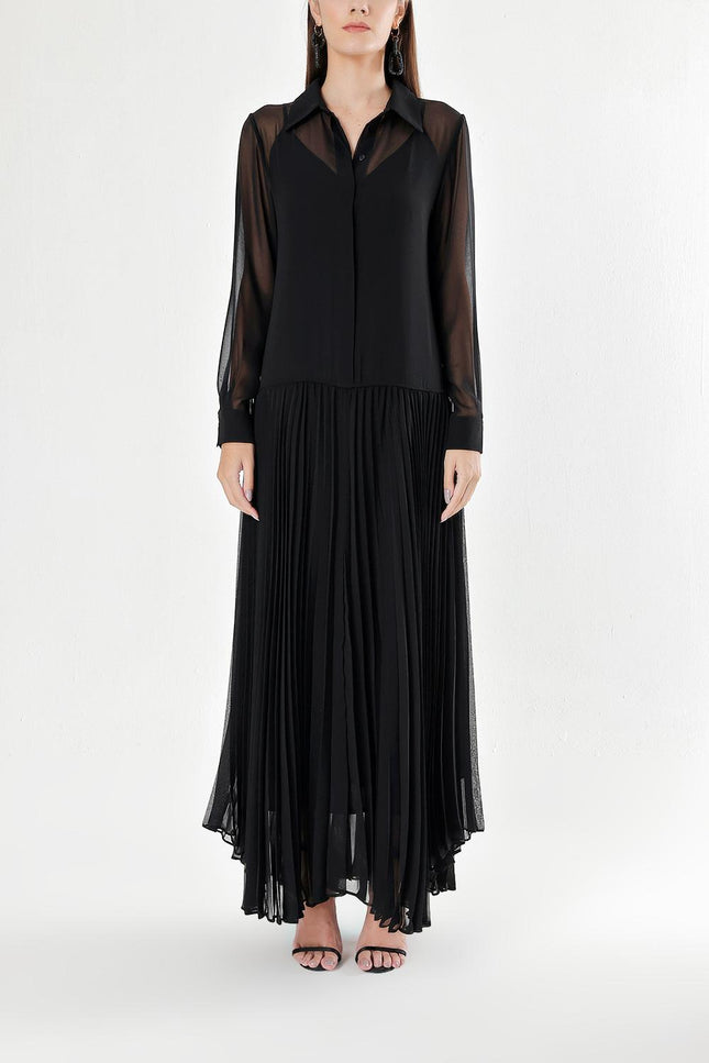 Black Pleated chiffon dress 93839