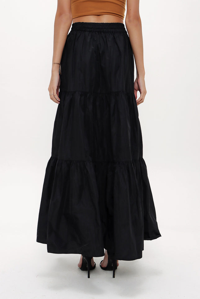 Black Elastic and Pleated maxi skirt 81099