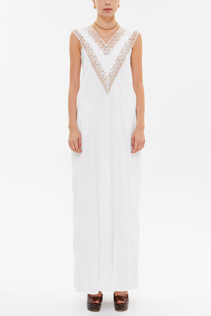 White V-neck laced maxi dress 92254