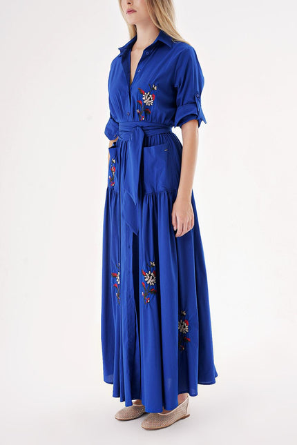 Sax Taffeta embroidered maxi shirt dress 94497