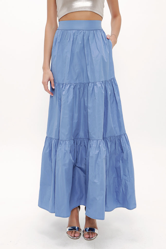 Blue Elastic and Pleated maxi skirt 81099
