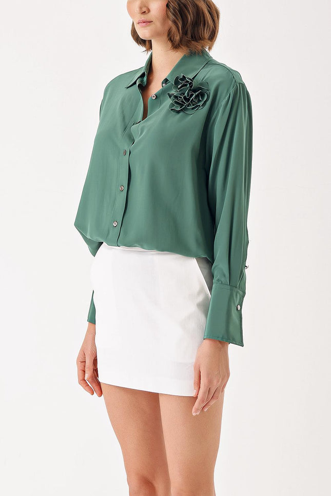 Green Floral detailed shirt 10832