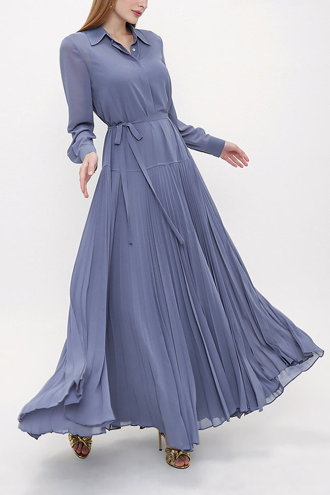 Blue Pleated chiffon dress 93839