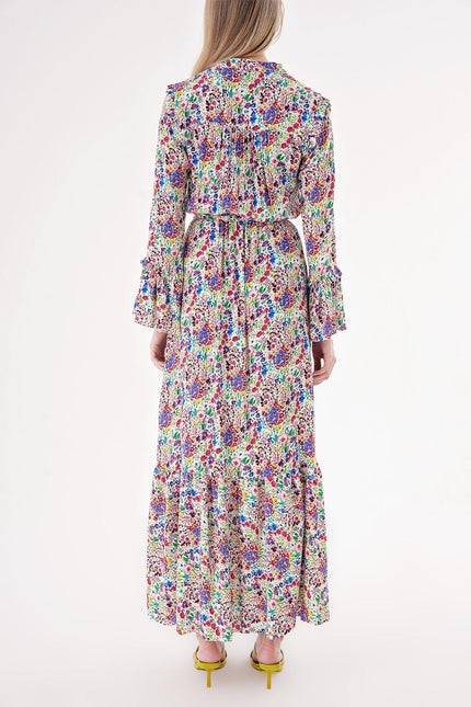 Floral Printed Long dress with elasticated gathers at the waist 94541