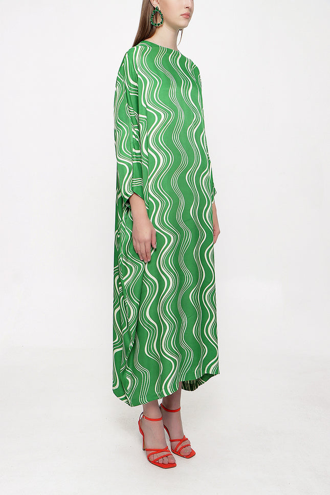 Yeşil Bol Kesim Uzun Elbise 94063