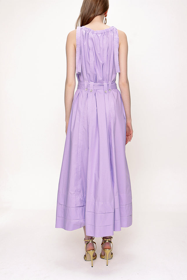 Lilac Sleeveless lace-up wide cut dress  93542