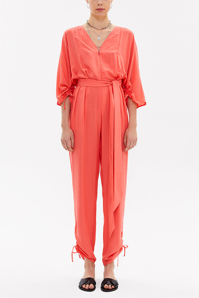 Red Pleated and zipped jumpsuit 10080