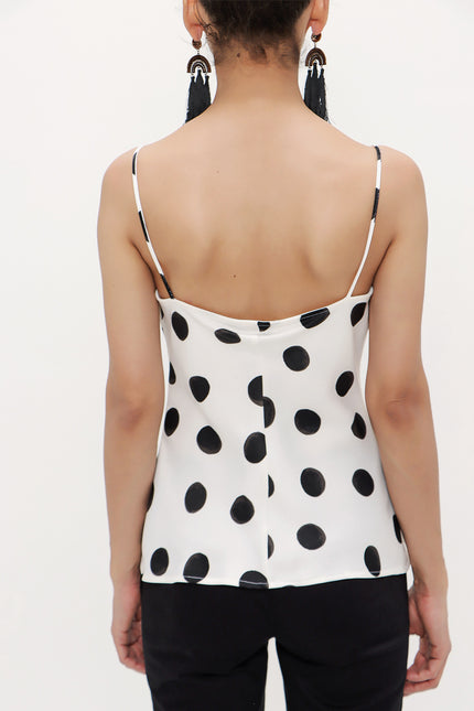 Spotted Degage collar  strappy  blouse  19755