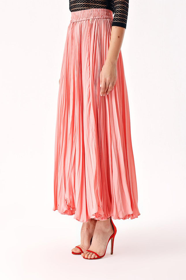 Pink Pleated long skirt with button detail 81225