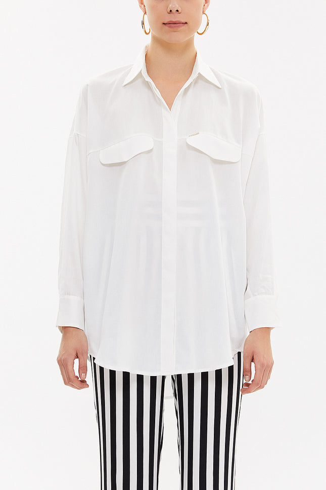 White Wide cut poplin shirt 10745