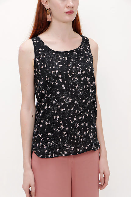 Black Printed wide cut sleeveless blouse 19692