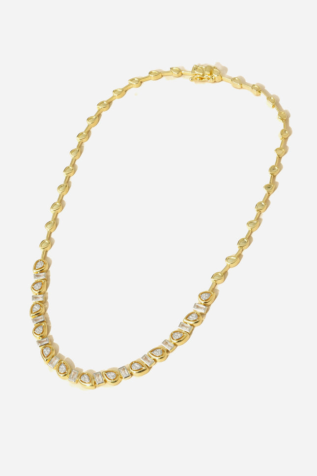Gold 925 sterling silver asymmetric stone detailed necklace 11