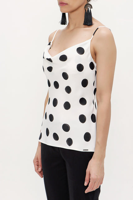 Spotted Degage collar  strappy  blouse  19755