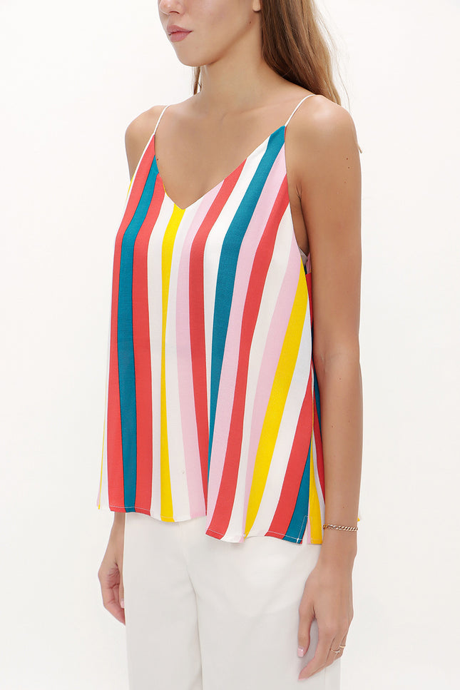 Striped Strappy  V-neck  blouse  19792