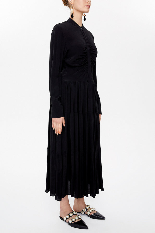 Black Front pleated midi dress 93010