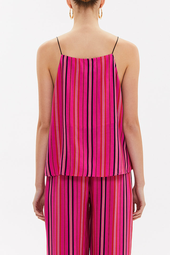 Pink Striped Strappy  V-neck  blouse  19792