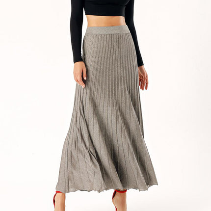 Anthracite Lined pleated midi knit skirt 28854