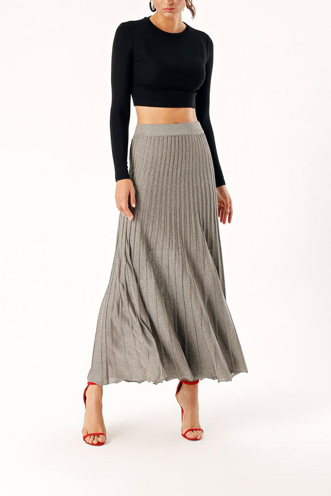 Anthracite Lined pleated midi knit skirt 28854