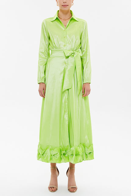Green Pleated skirt midi dress 92906
