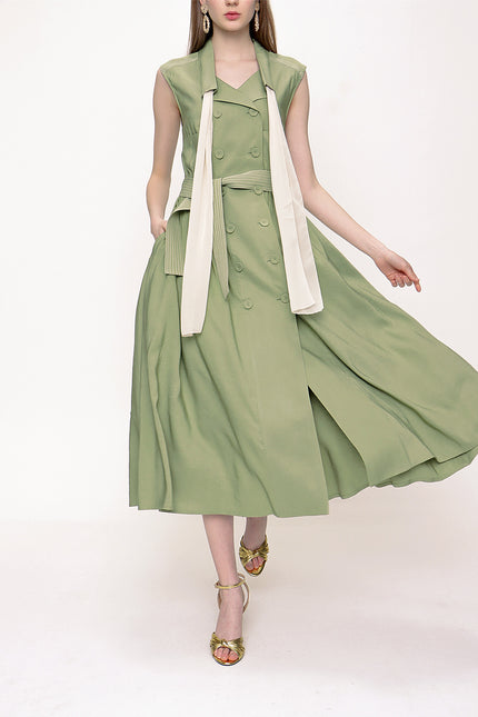 Green Sleeveless linen dress 93536
