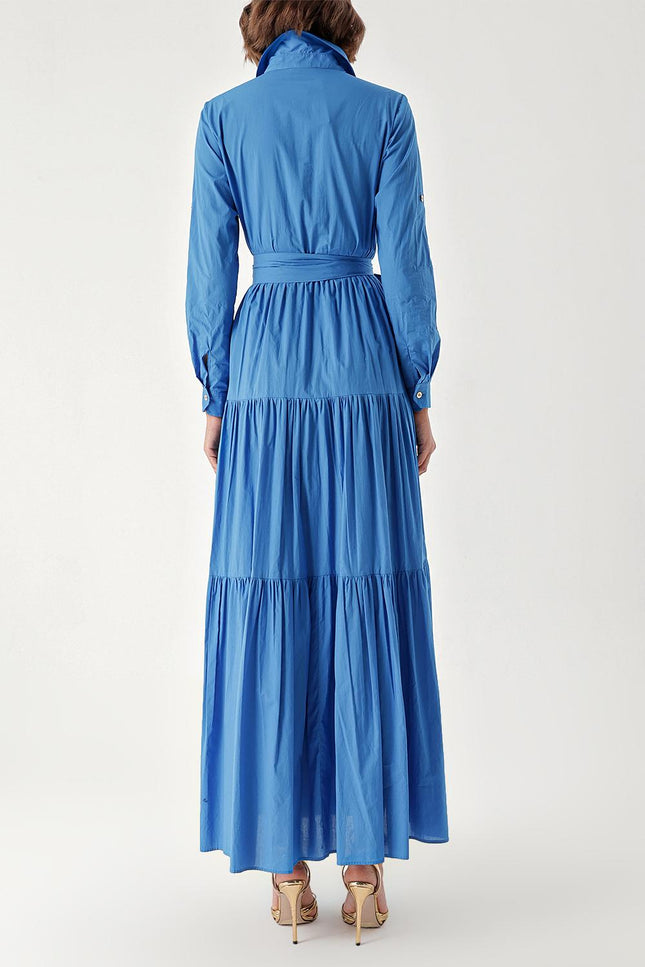 Mavi Büzgülü gömlek elbise 94241