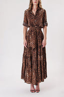 Leopar Büzgülü uzun gömlek elbise 94317