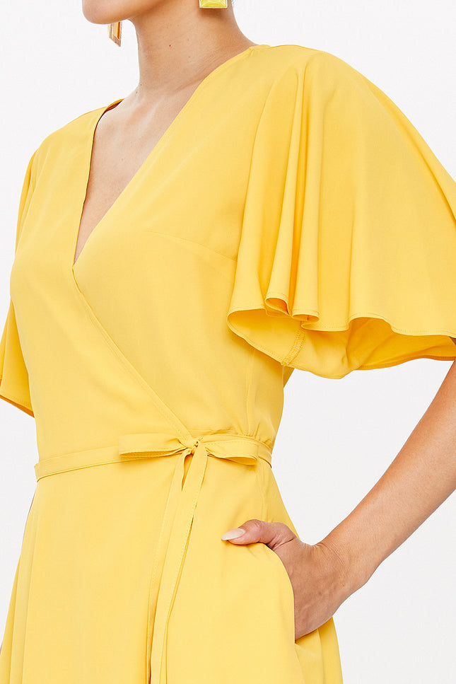 Yellow Wrap-over mini dress 93225