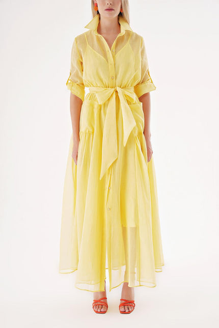 Yellow Taffeta maxi shirt dress 94498