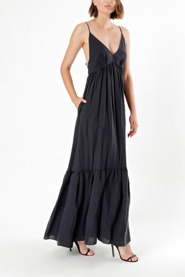 Black Low cut back -wide cut dress 93477